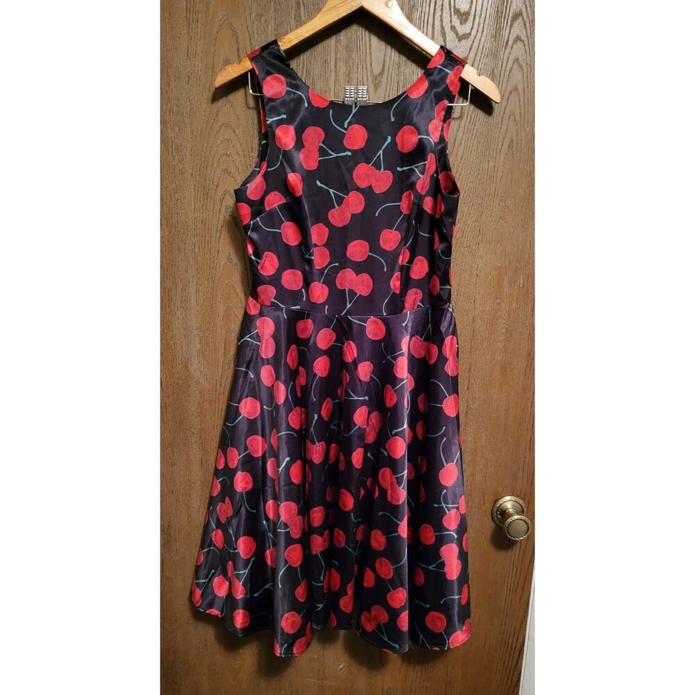 Luouse Womens Pinup Sleeveless Cherry/Black Dress Size Large